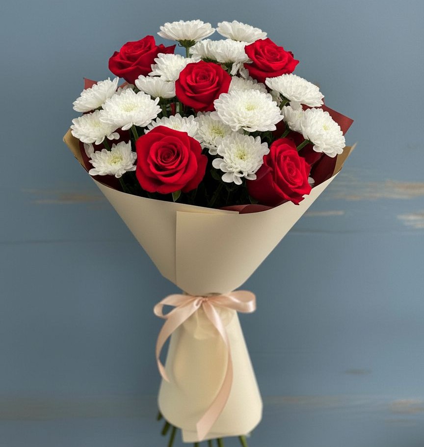 Букет цветов из: Розы и Хризантемы в Посёлок совхоза Красковский