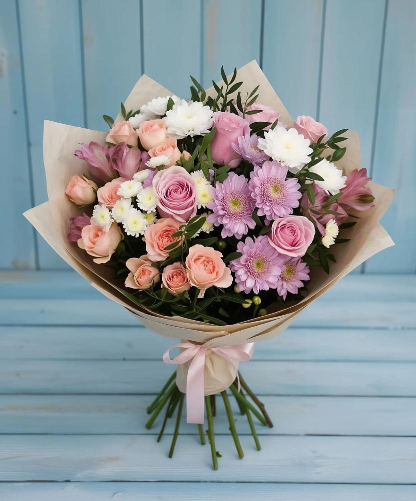 Букет цветов из: Хризантемы, Розы и Альстромерии в Посёлок совхоза Красковский