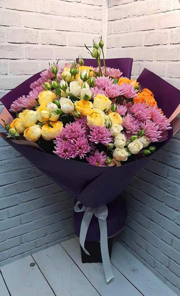 Букет цветов из: Хризантемы и Розы в Посёлок совхоза Красковский
