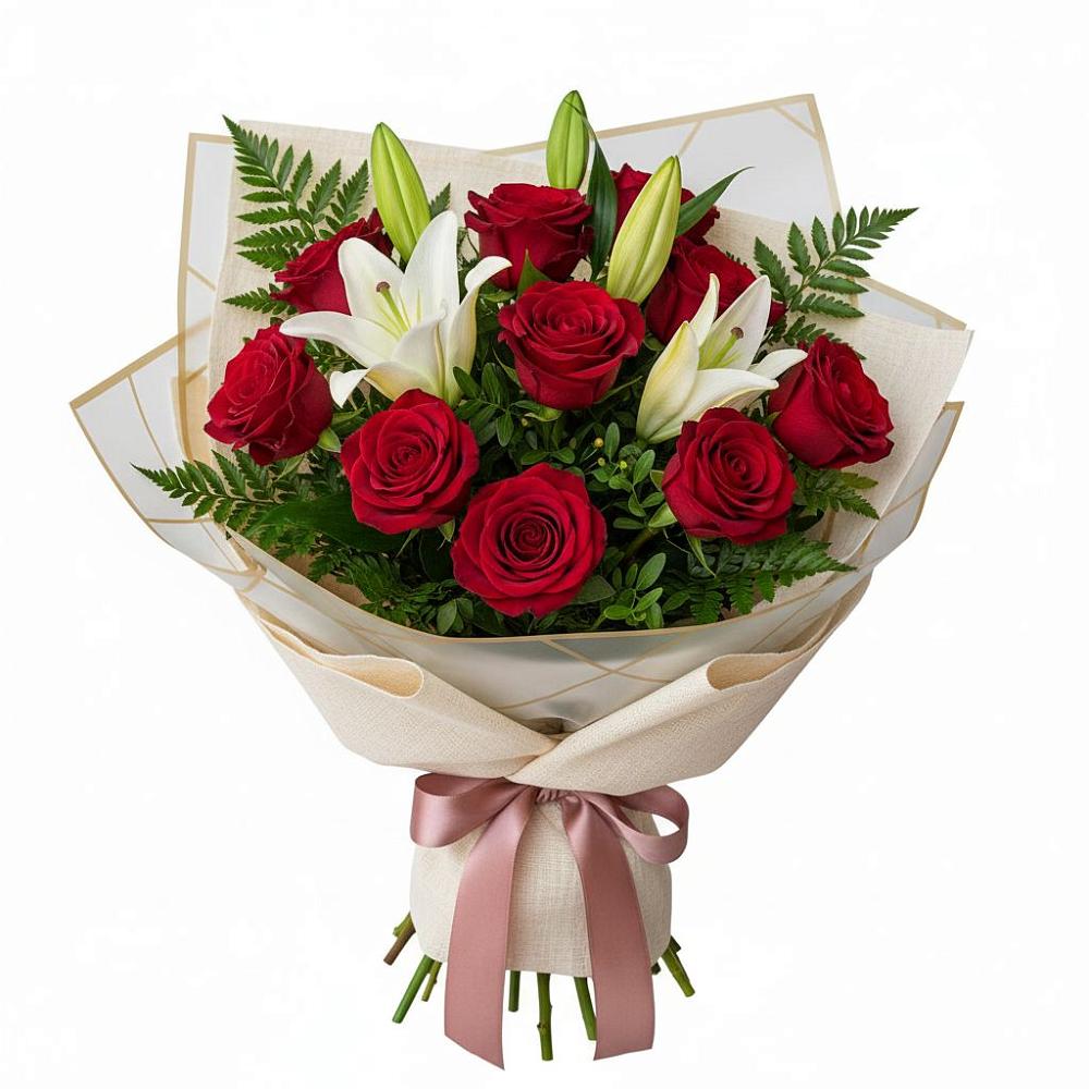 Букет цветов из: Лилии и Розы в Посёлок совхоза Красковский