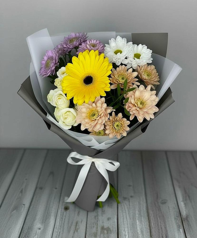 Букет цветов из: Розы, Герберы и Хризантемы в Посёлок совхоза Красковский