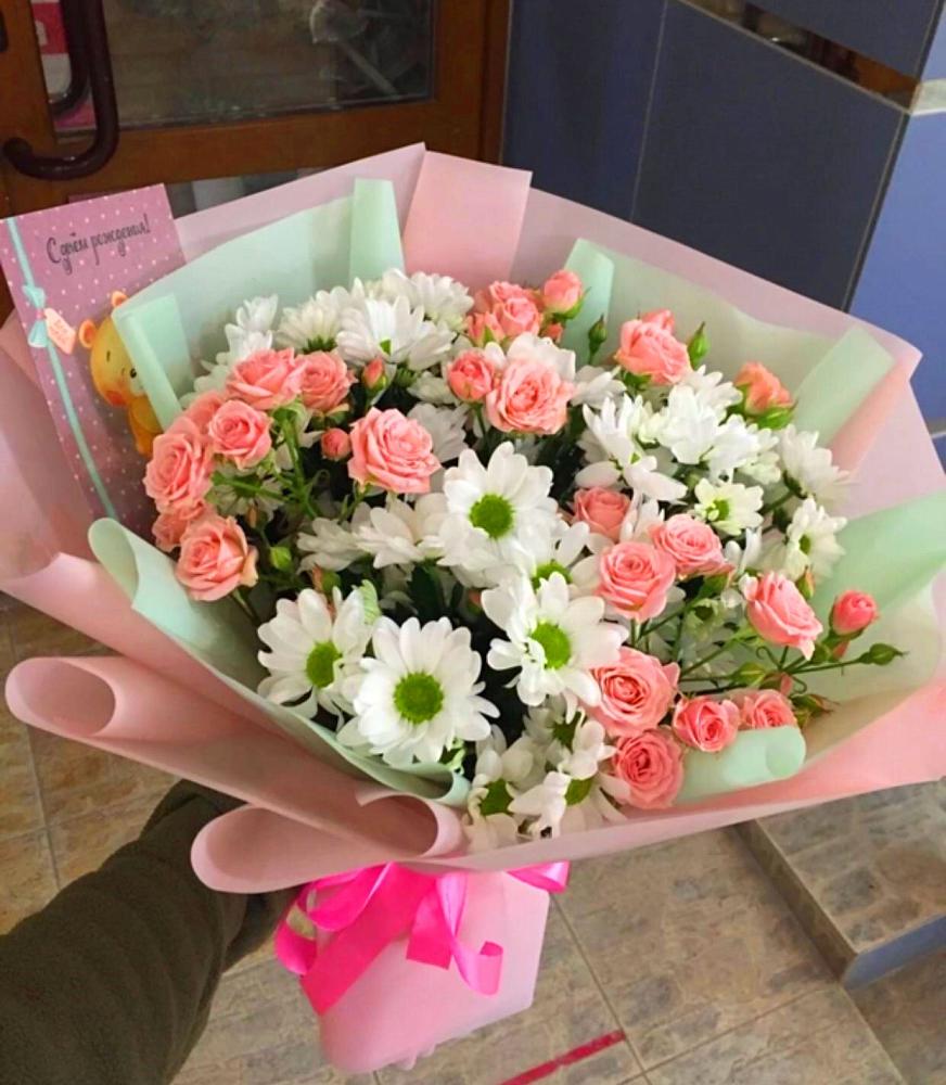 Букет цветов из: Розы и Хризантемы в Посёлок совхоза Красковский