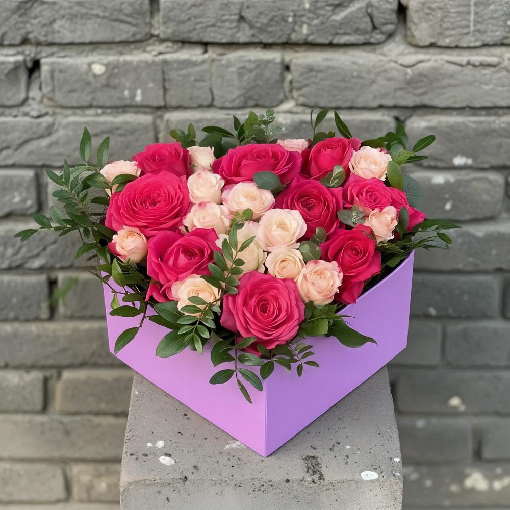 Цветочная композиция из Розы в коробке в Посёлок совхоза Красковский