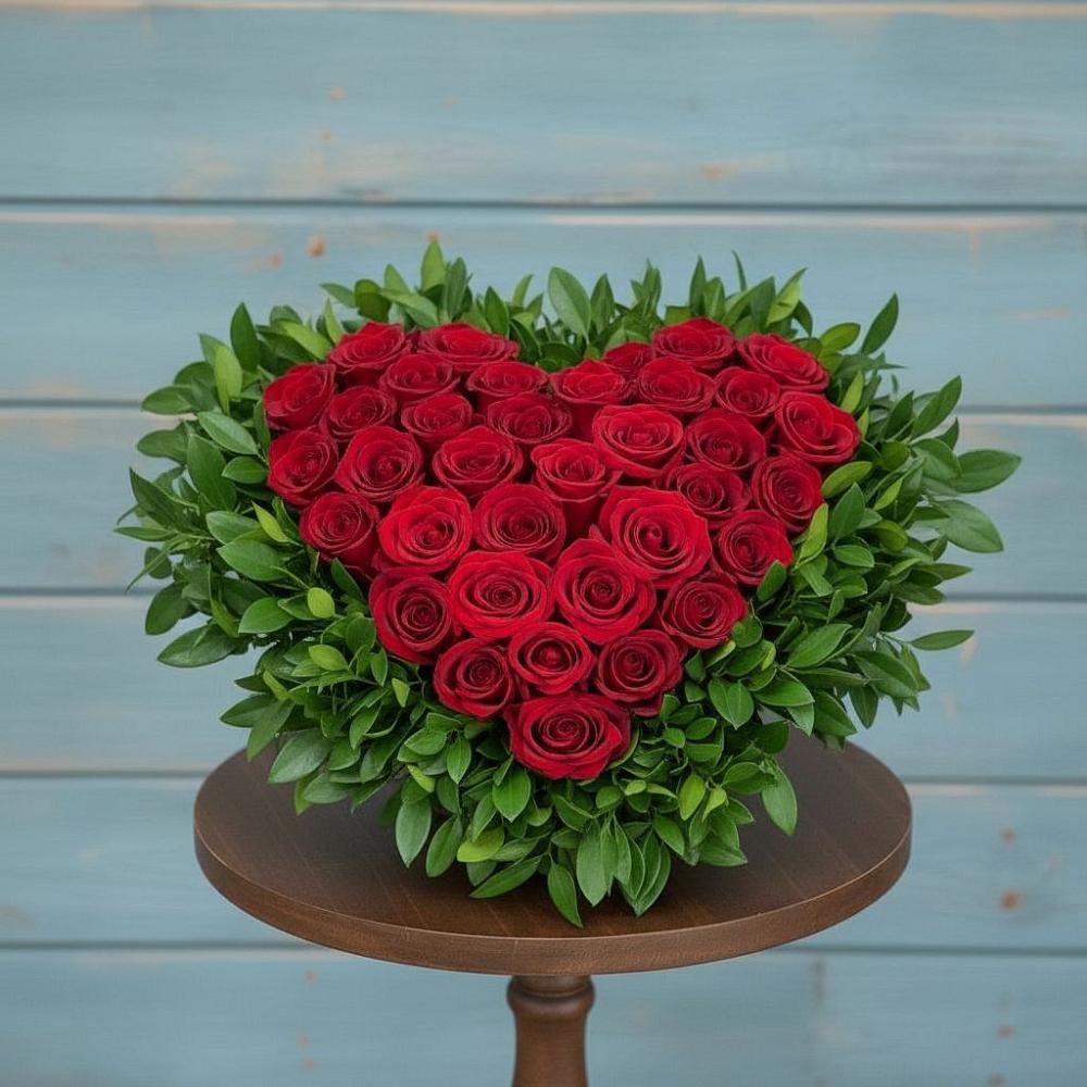 Цветочная композиция из Розы в виде сердца в Посёлок совхоза Красковский