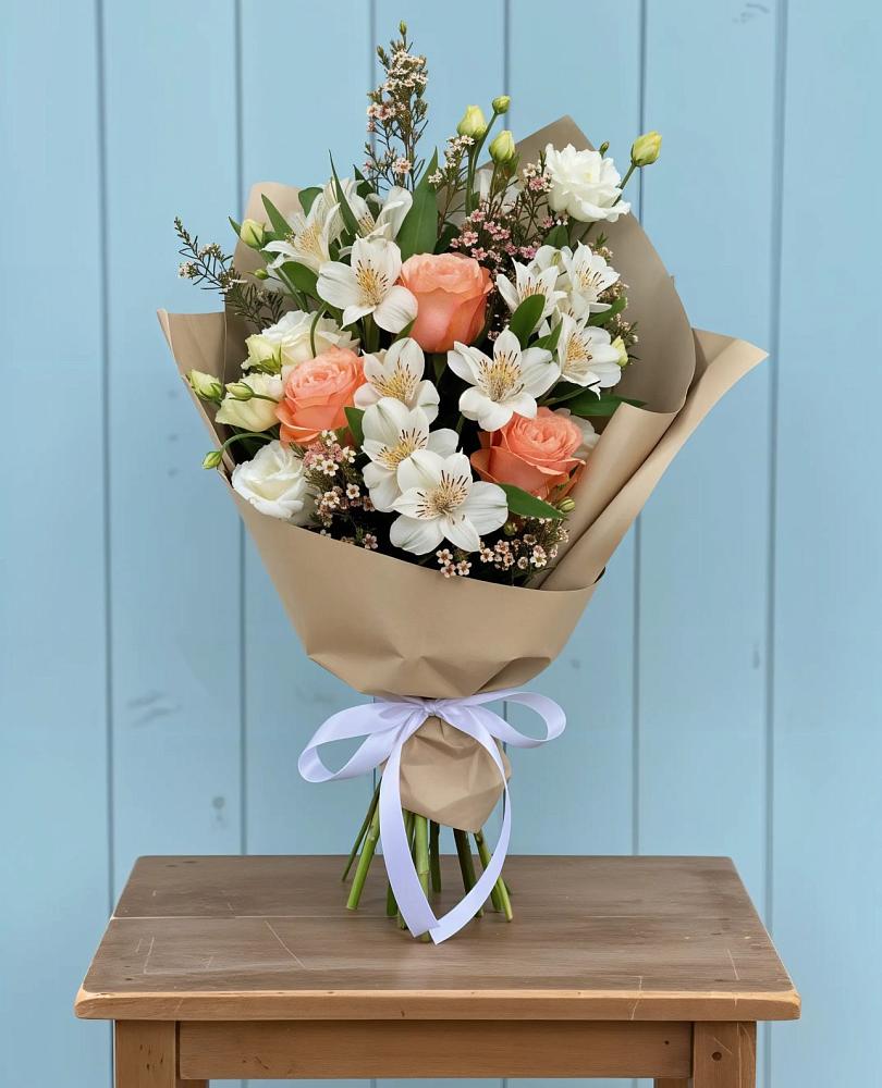 Букет цветов из: Альстромерии, Лизиантусы, Розы и Хризантемы в Посёлок совхоза Красковский